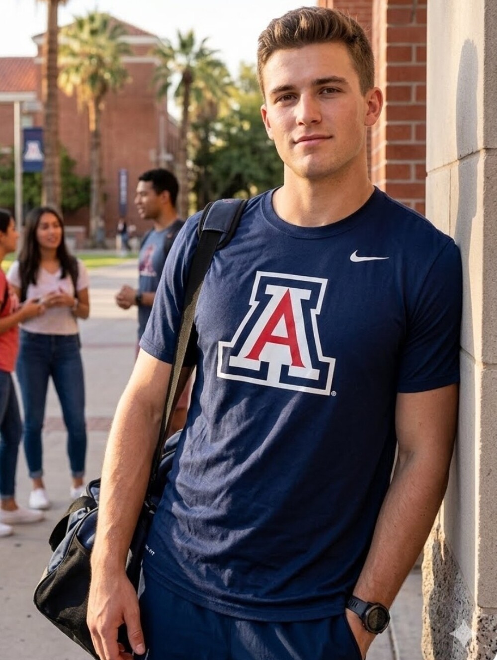 Nike Dri Fit  Navy Short-Sleeve Tee with Red & White 'A' Logo